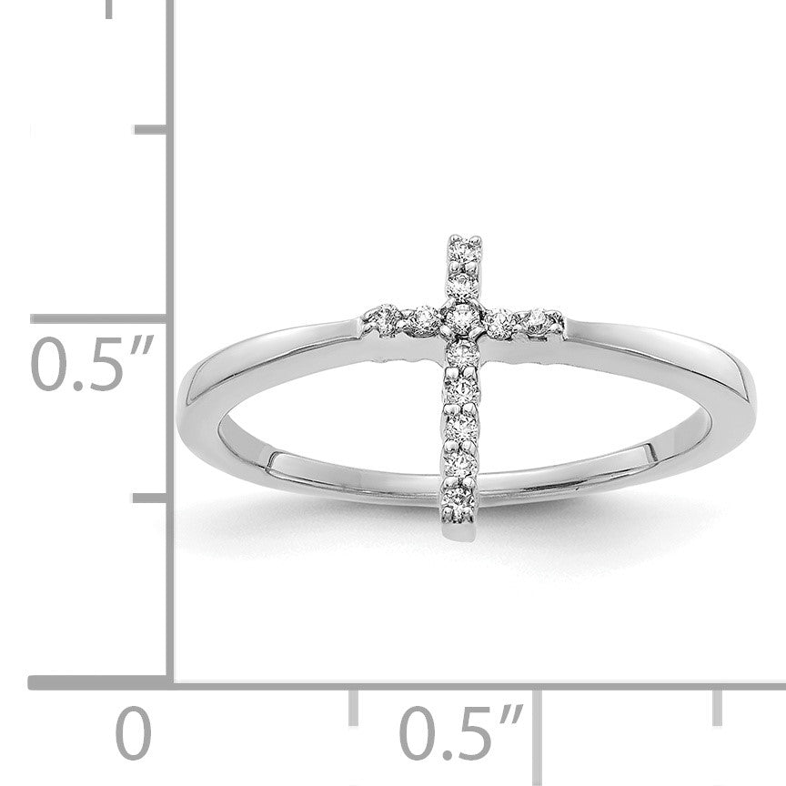 14K Weißgold Ring mit echten Diamanten in Kreuzdesign