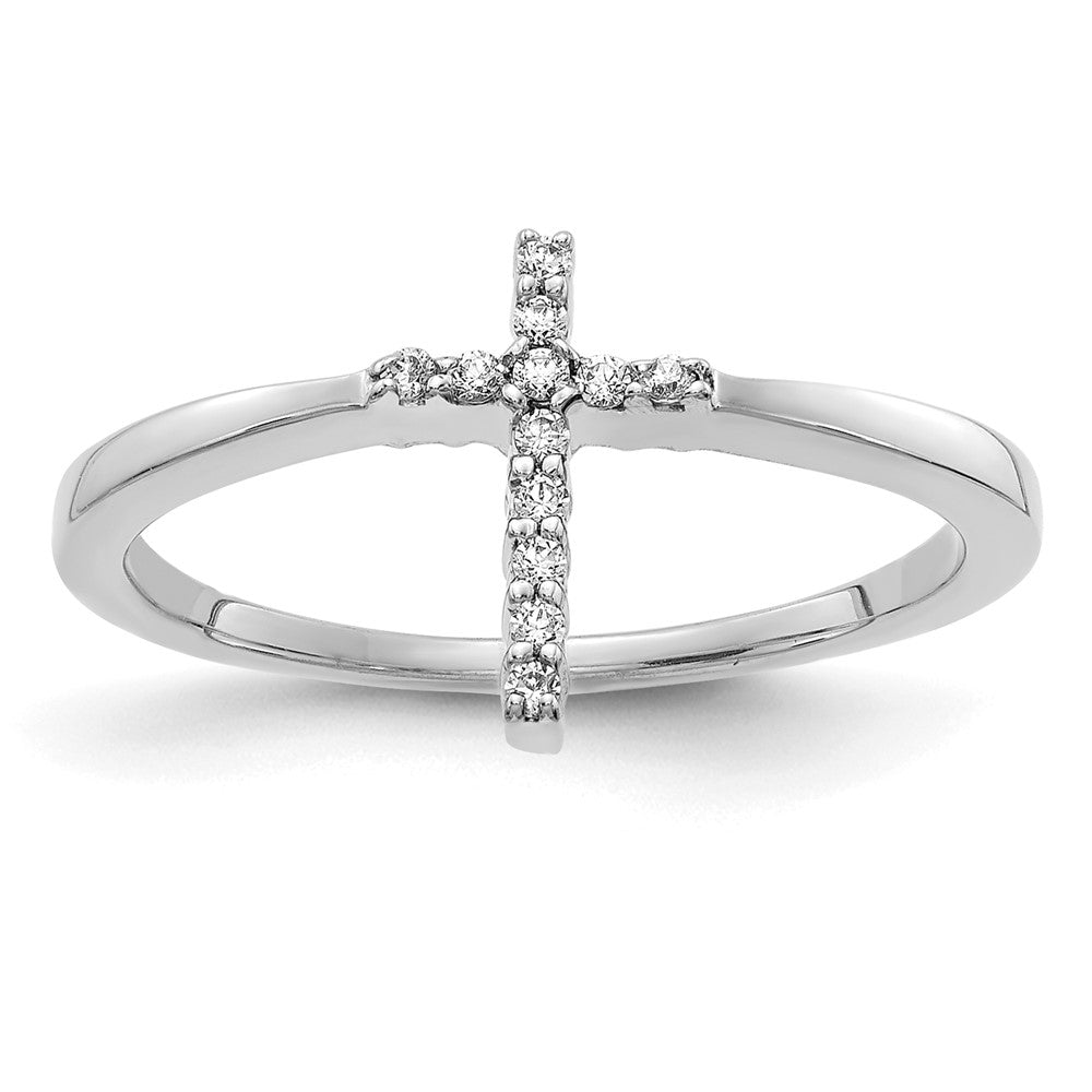 14K Weißgold Ring mit echten Diamanten in Kreuzdesign