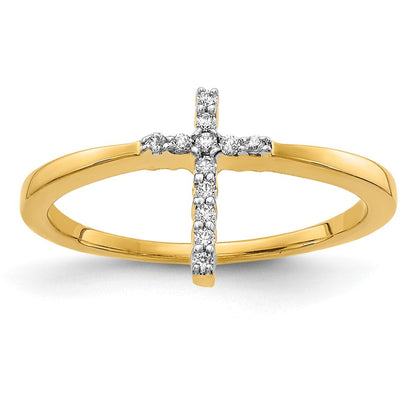 14K Gelbgold Ring mit echten Diamanten in Kreuzform