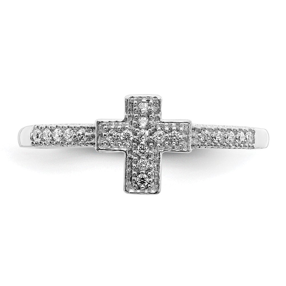 14K Weißgold Kreuzring mit poliertem echtem Diamant