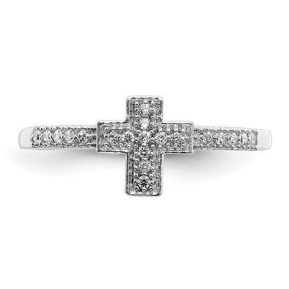 14K Weißgold Kreuzring mit poliertem echtem Diamant