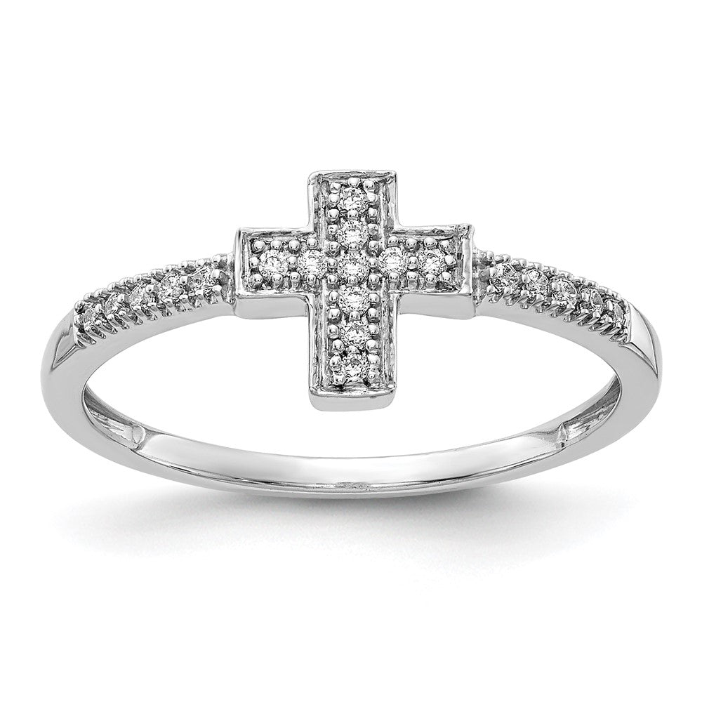14K Weißgold Kreuzring mit poliertem echtem Diamant