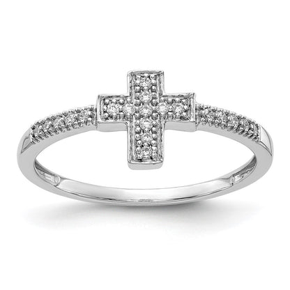 14K Weißgold Kreuzring mit poliertem echtem Diamant