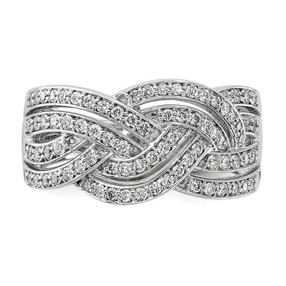 585 Weißgold Ring mit natürlichen Diamanten in Flechtdesign