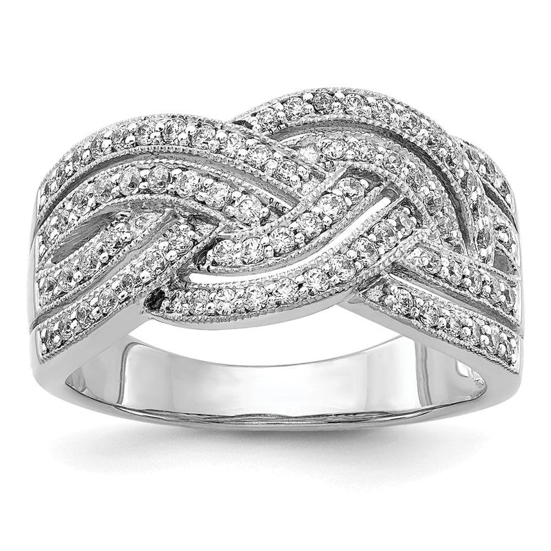 585 Weißgold Ring mit natürlichen Diamanten in Flechtdesign
