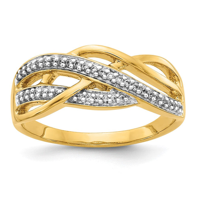 14K Gelbgold Ring mit natürlichen Diamanten, geflochtenes Design