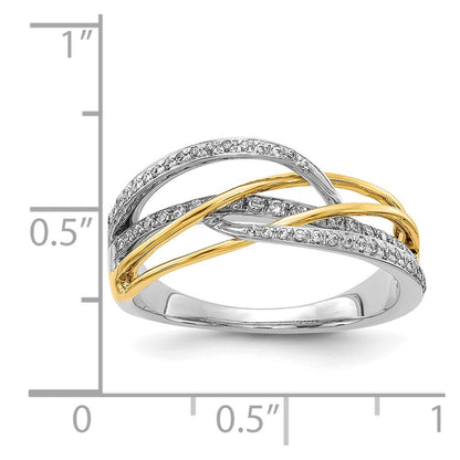 14K Bicolor-Gold Ring mit echtem Diamant-Wirbelmuster