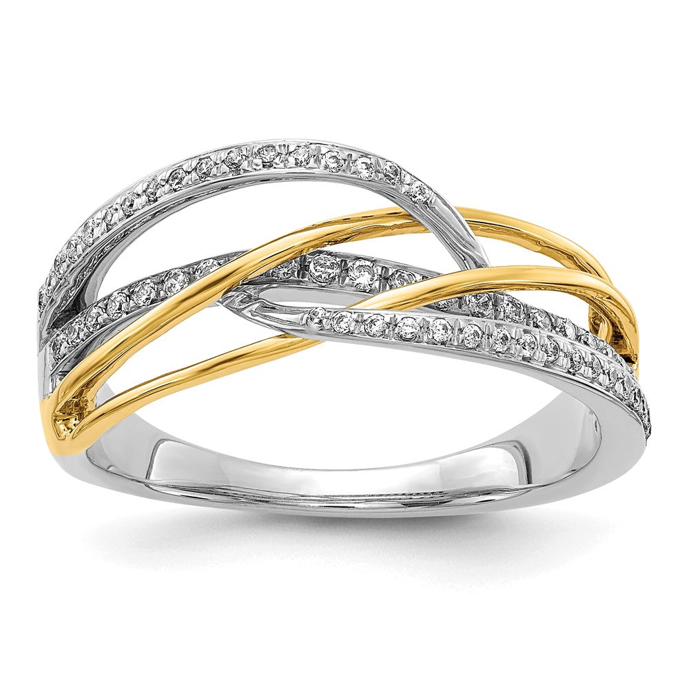 14K Bicolor-Gold Ring mit echtem Diamant-Wirbelmuster