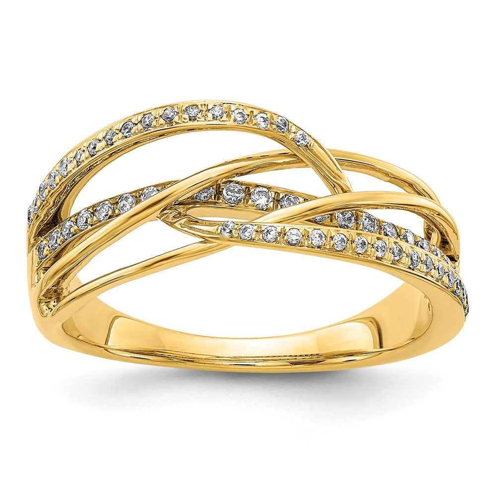 14K Gelbgold Ring mit echtem Diamant-Wirbelmuster