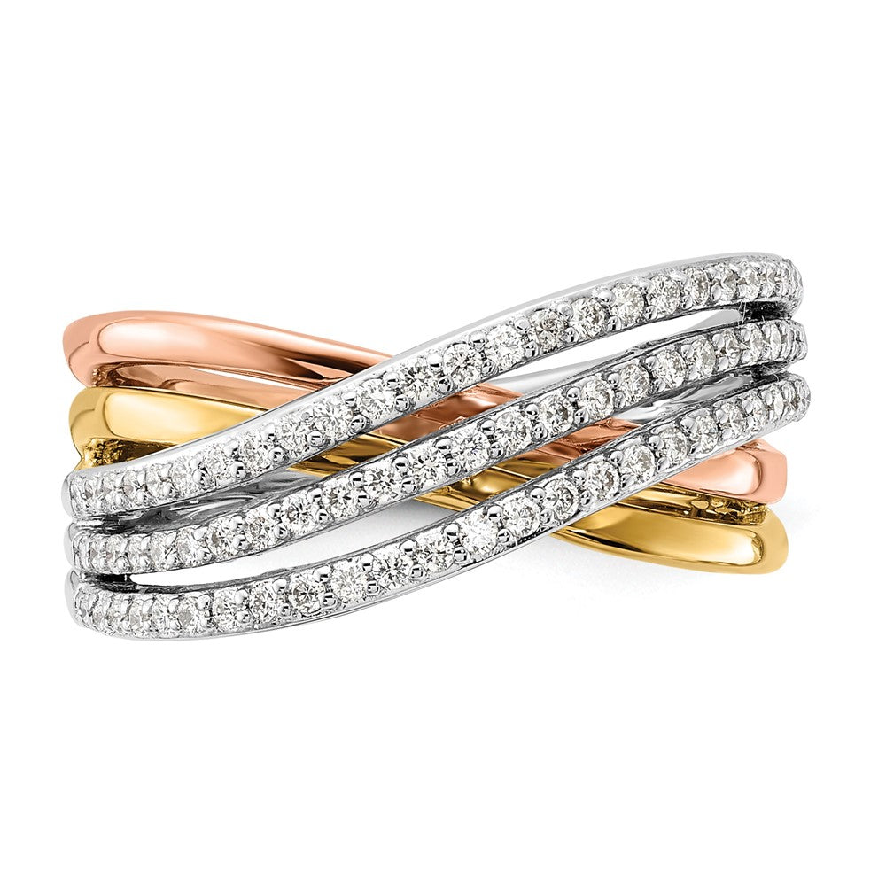 14K Tricolor Overlap Diamant Ring
