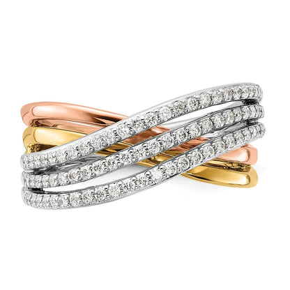 14K Tricolor Overlap Diamant Ring