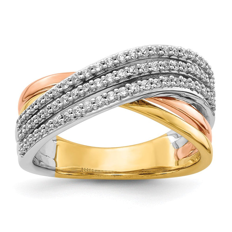14K Tricolor-Gold-Ring mit natürlichem Diamant im Überlappungsdesign