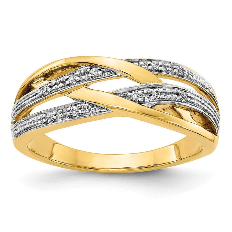 14K Gelbgold Ring mit Rhodium und natürlichen Diamanten
