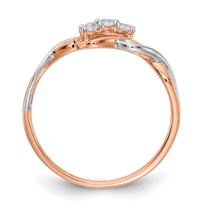14K Bicolor Rosé- und Weißgold Ring mit gedrehtem Design, drei Steinen und 0,16 ct. Labor gezüchteten Diamanten VS/SI+ G+