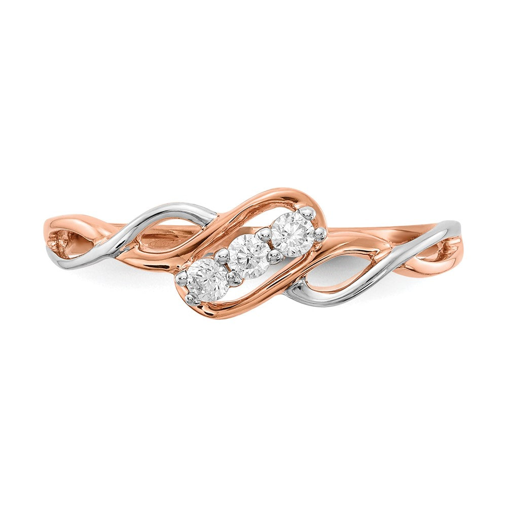 14K Bicolor Rosé- und Weißgold Ring mit gedrehtem Design, drei Steinen und 0,16 ct. Labor gezüchteten Diamanten VS/SI+ G+