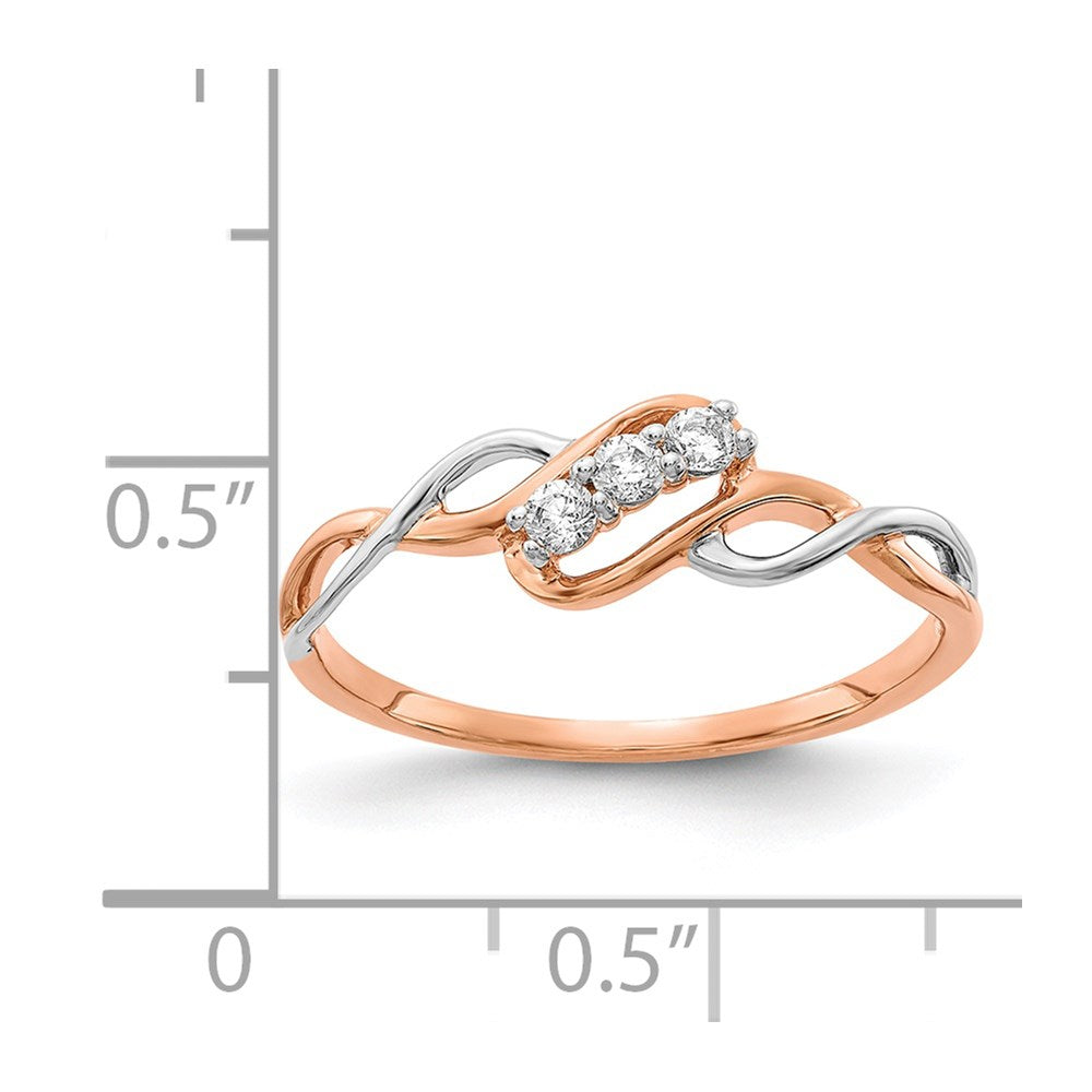 14K Bicolor 3 Stein Diamant Poliert Gedreht Ring