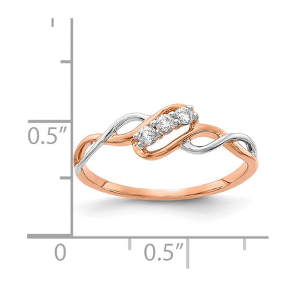 14K Bicolor 3 Stein Diamant Poliert Gedreht Ring