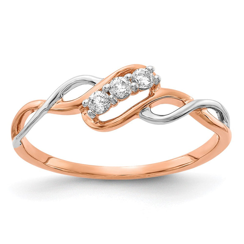 14K Bicolor-Gold Dreistein Ring mit natürlichen Diamanten, poliert, gedreht