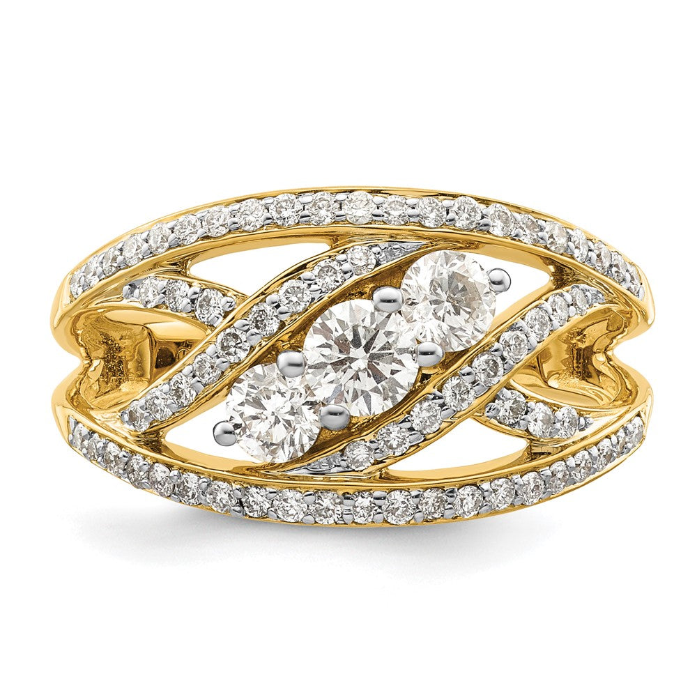 14K Gelbgold Fantasie 3 Stein Diamant Ring
