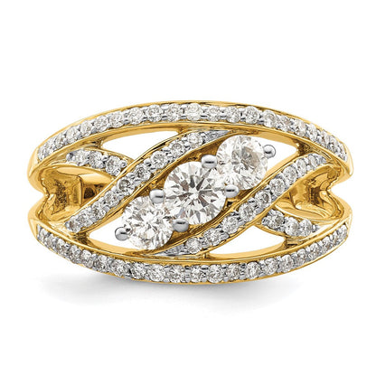 14K Gelbgold Fantasie 3 Stein Diamant Ring