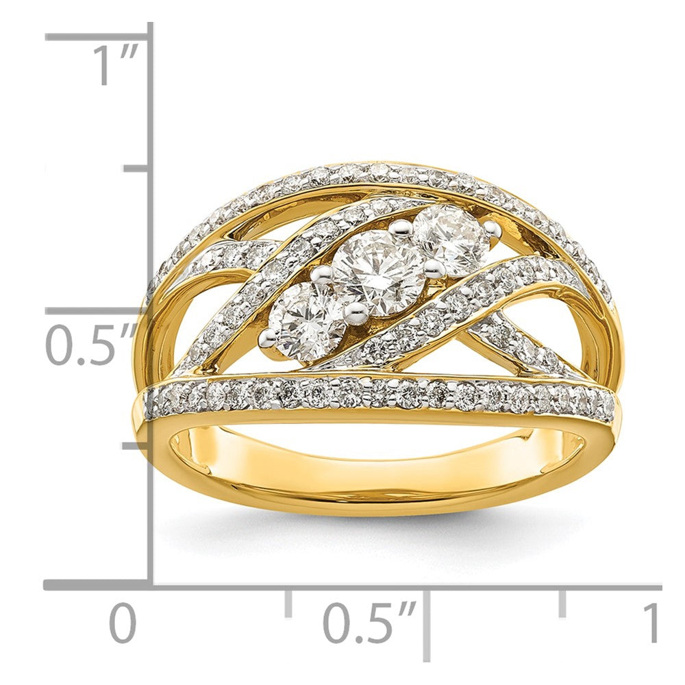 14K Gelbgold Fantasie 3 Stein Diamant Ring