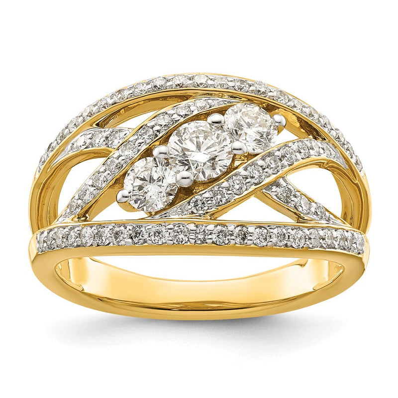 14K Gelbgold Dreistein-Ring mit natürlichen Diamanten