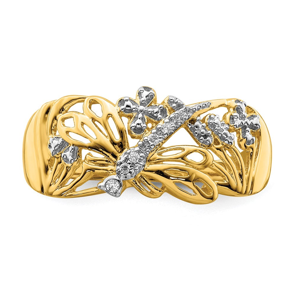 14K Gelb & Rhodium Diamant Libelle Ring