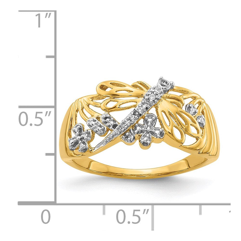 14K Gelb & Rhodium Diamant Libelle Ring