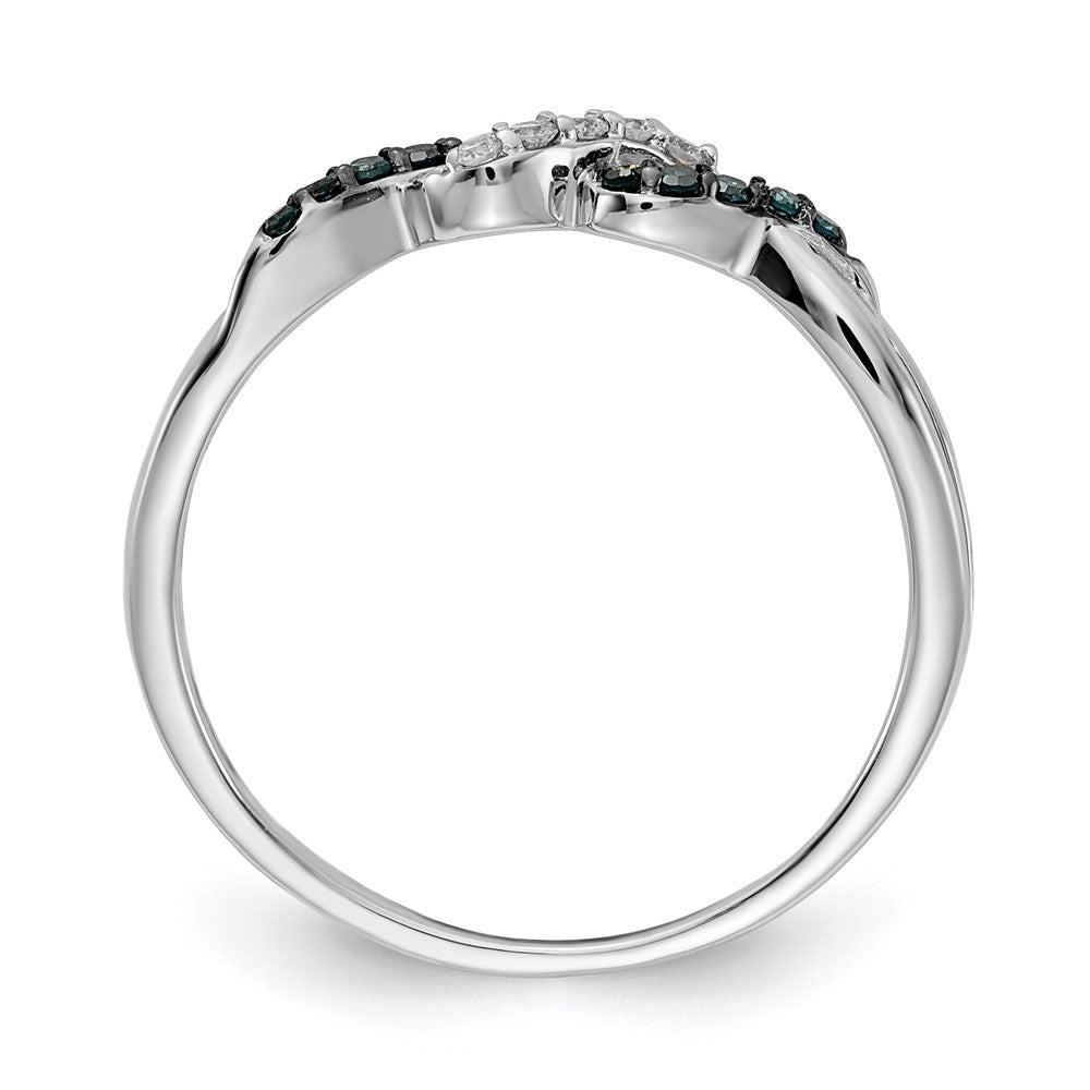 14K Weißgold Ring mit blauen und weißen natürlichen Diamanten, Twist-Design