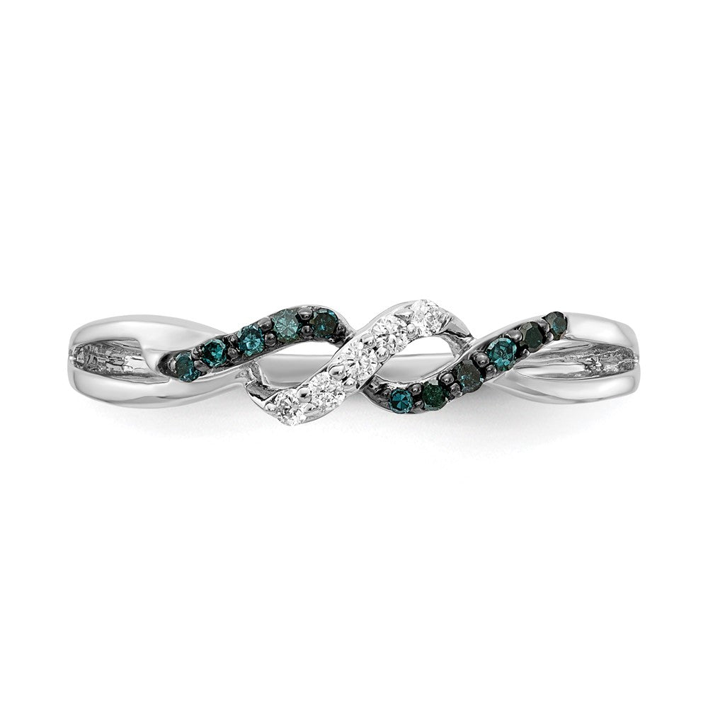 14K Weißgold Ring mit blauen und weißen natürlichen Diamanten, Twist-Design