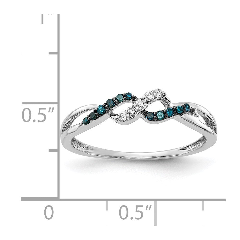 14K Weißgold Ring mit blauen und weißen natürlichen Diamanten, Twist-Design