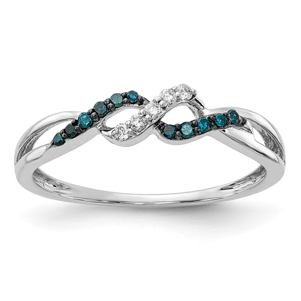 14K Weißgold Ring mit blauen und weißen natürlichen Diamanten, Twist-Design
