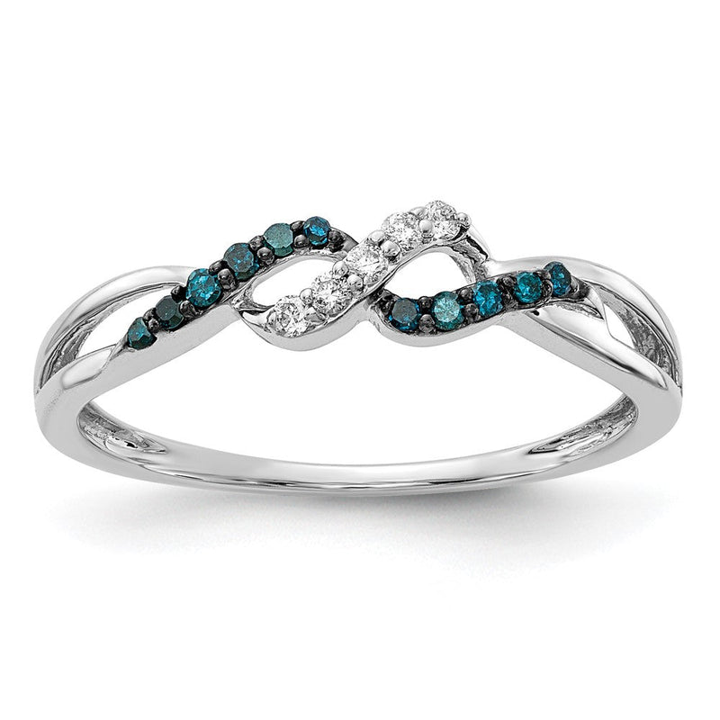 14K Weißgold Ring mit blauen und weißen natürlichen Diamanten, Twist-Design