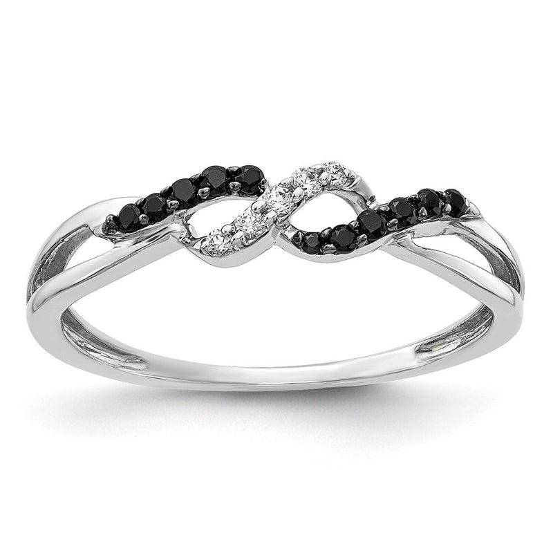 14K Weißgold Ring mit schwarzen und weißen natürlichen Diamanten, gedreht