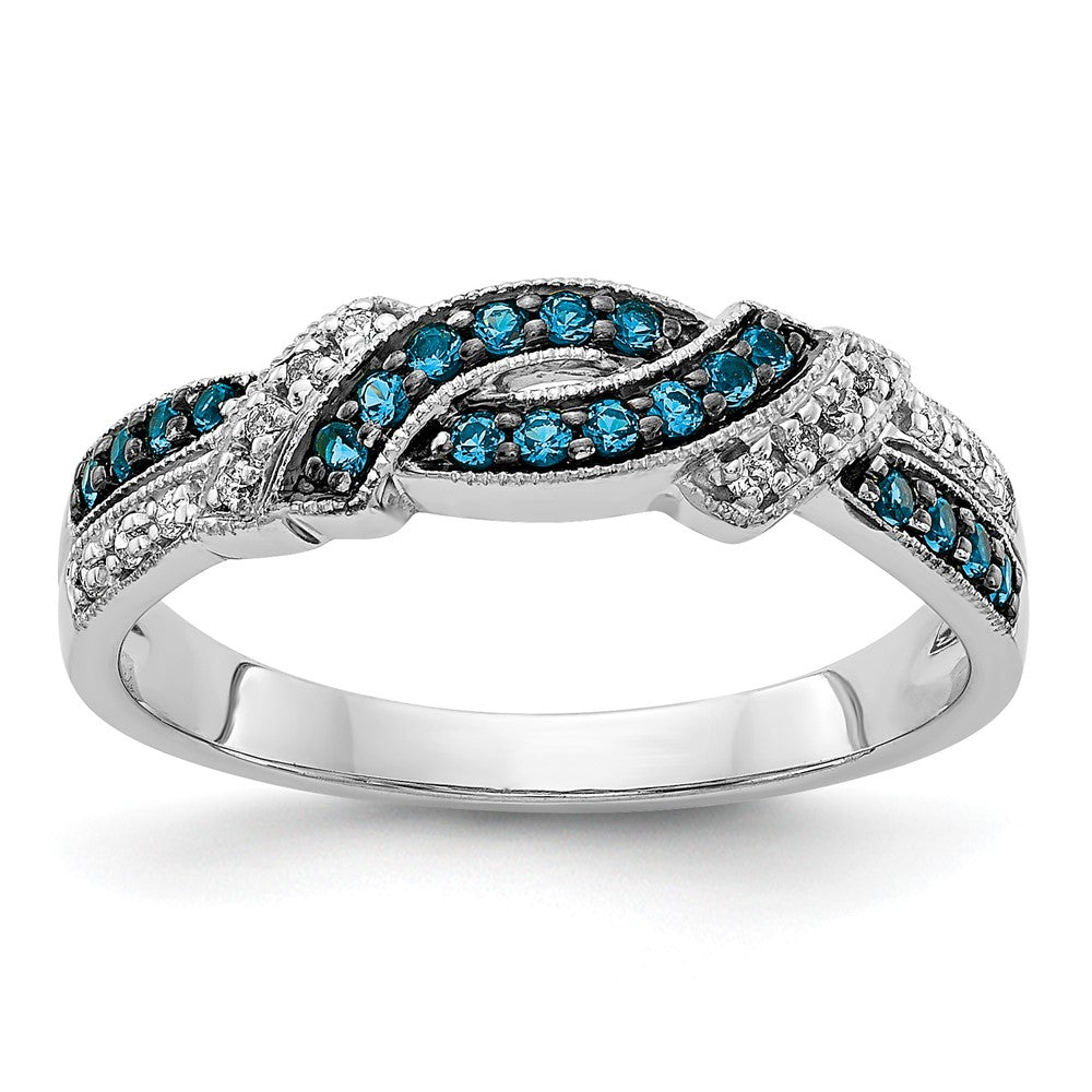 14K Weißgold Schwarz Rhodium und Blau Diamant Ring