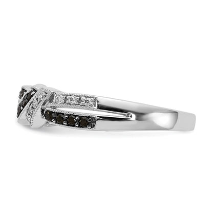 14K Weißgold Ring mit weißen und schwarzen natürlichen Diamanten, schwarz rhodiniert
