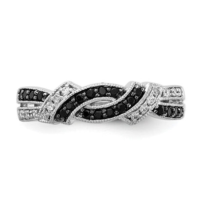 14K Weißgold Ring mit weißen und schwarzen natürlichen Diamanten, schwarz rhodiniert