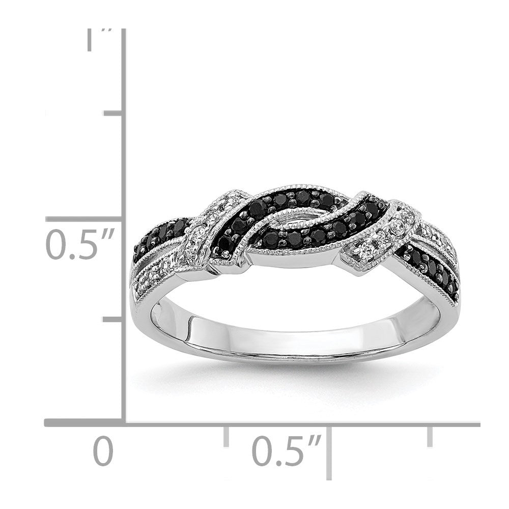 14K Weißgold Ring mit weißen und schwarzen natürlichen Diamanten, schwarz rhodiniert