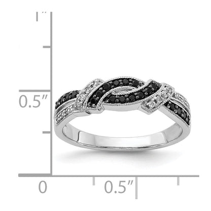 14K Weißgold Ring mit weißen und schwarzen natürlichen Diamanten, schwarz rhodiniert