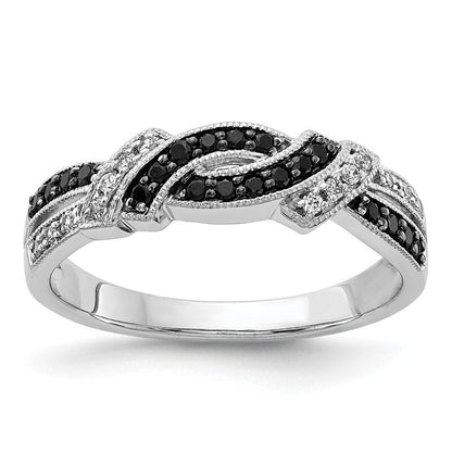 14K Weißgold Ring mit weißen und schwarzen natürlichen Diamanten, schwarz rhodiniert