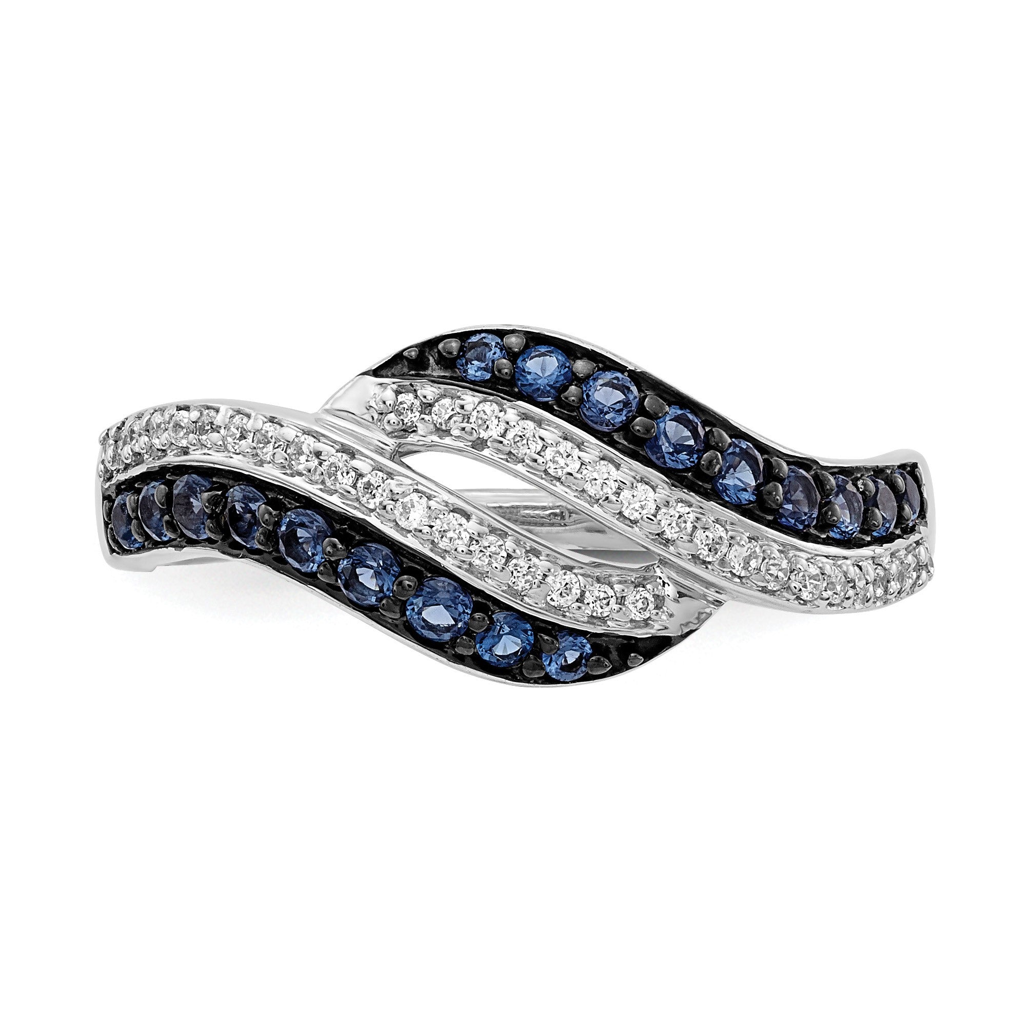 14K Weißgold Blau und Diamant Wirbel Ring