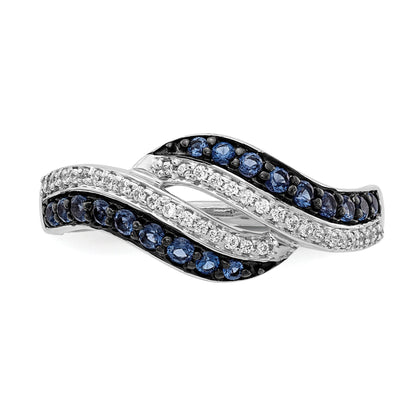 14K Weißgold Blau und Diamant Wirbel Ring