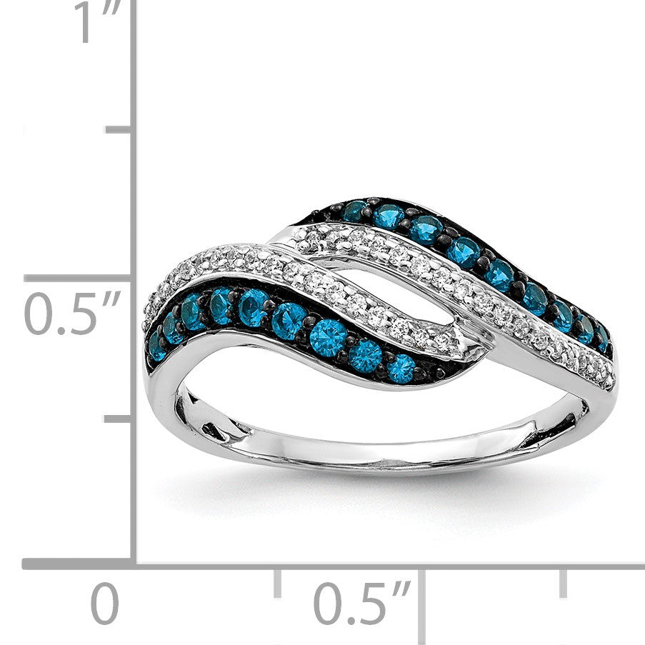 14K Weißgold Blau und Diamant Wirbel Ring