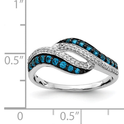 14K Weißgold Blau und Diamant Wirbel Ring