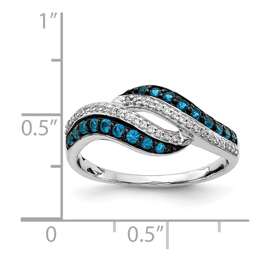 14K Weißgold Blau und Diamant Wirbel Ring