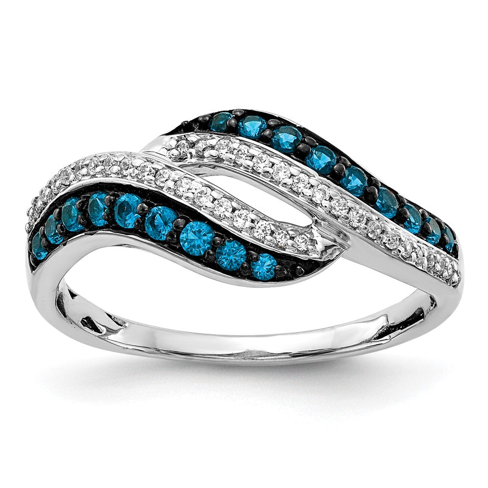 14K Weißgold Blau und Diamant Wirbel Ring
