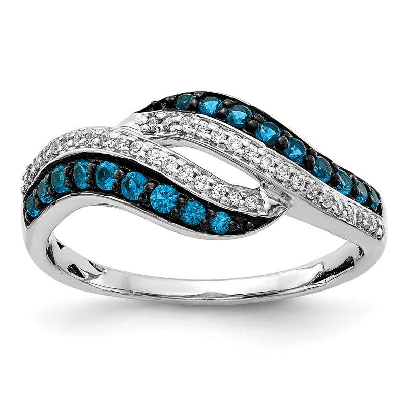 14K Weißgold Ring mit Wirbel-Design aus blauen und weißen natürlichen Diamanten