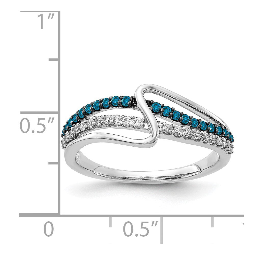 14K Weißgold Ring mit blauen und weißen natürlichen Diamanten