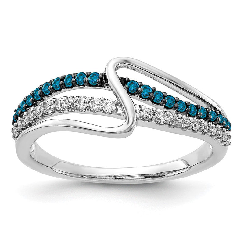 14K Weißgold Ring mit blauen und weißen natürlichen Diamanten