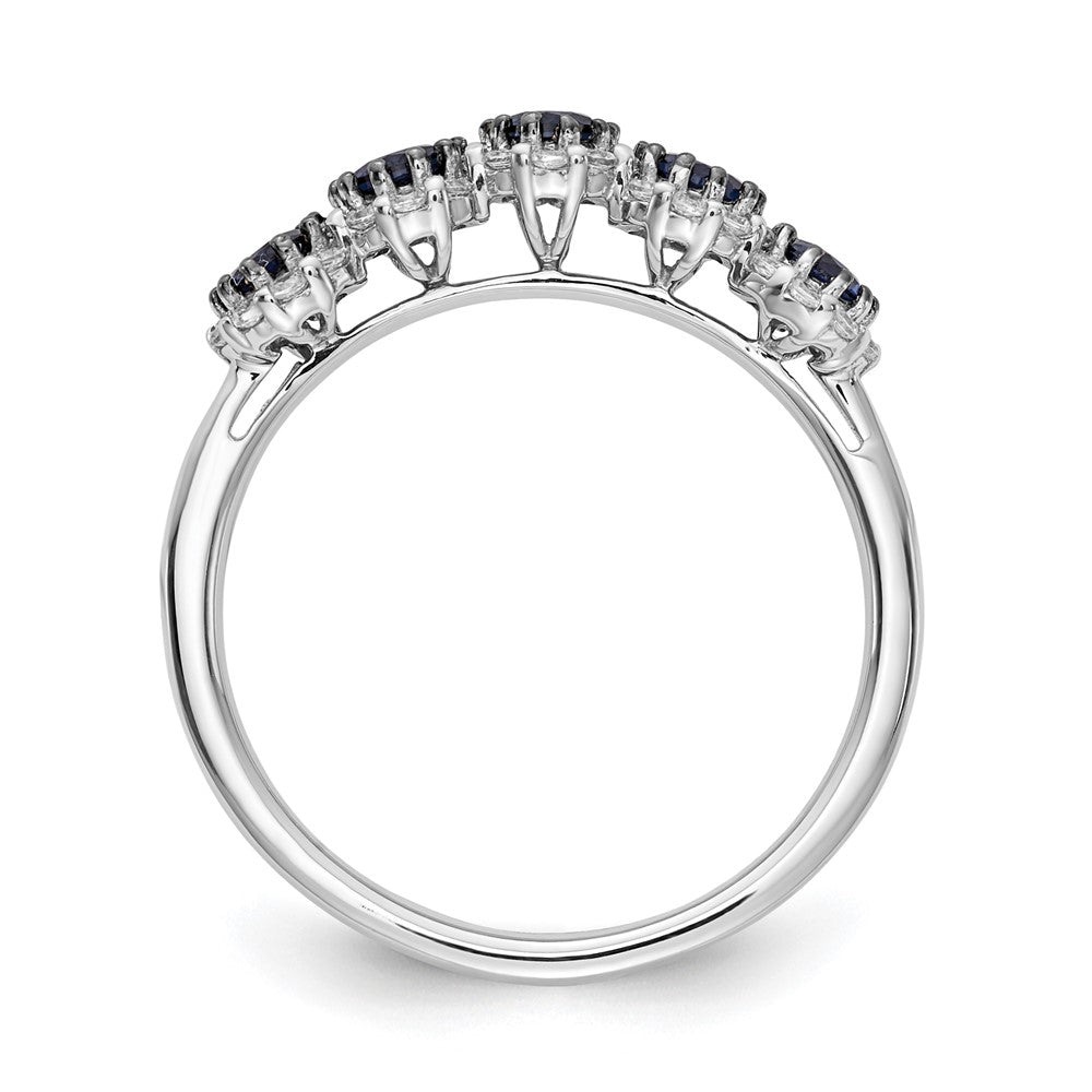 14K Weißgoldring mit 5 natürlichen blauen/weißen Diamanten